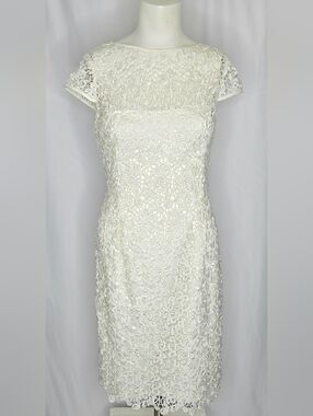 Adrianna Papell White Floral Lace Cap Sleeve Dress | Wedding Guest/MOB 6 NWOT